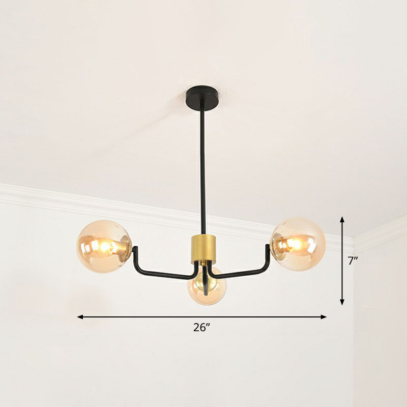 Radial Metal Ball Glass Chandelier – Modern Suspension Light For Living Room 3 / Black Amber