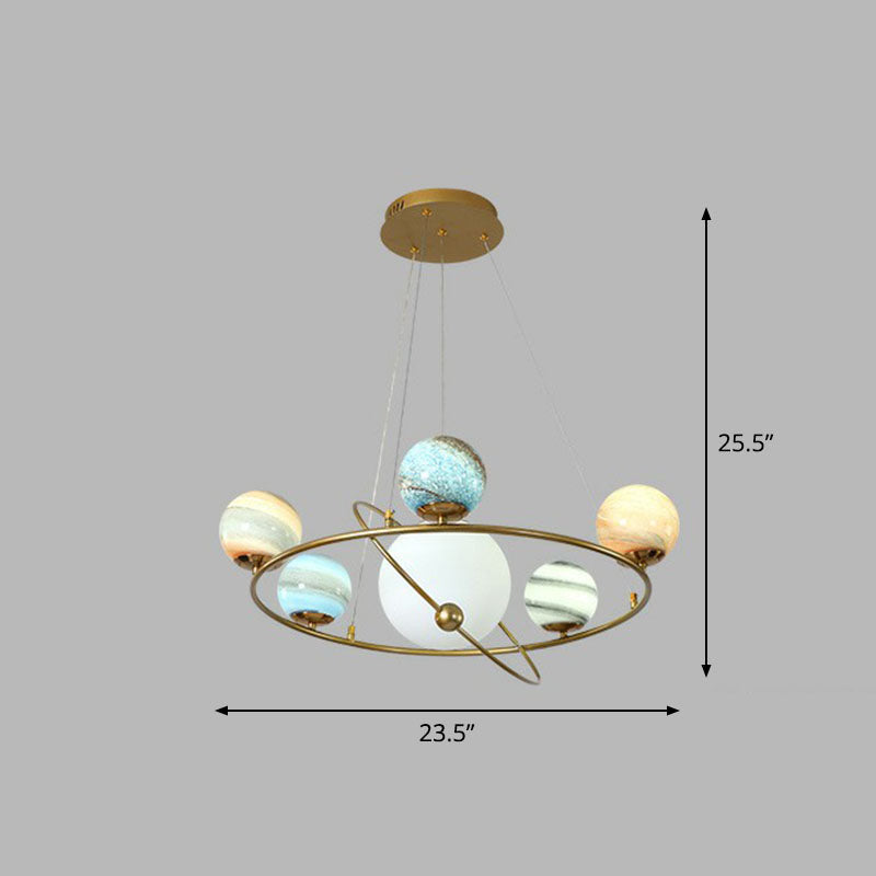Postmodern Glass Planet Hanging Lamp With Brass Finish Ideal For Living Room 6 / Blue