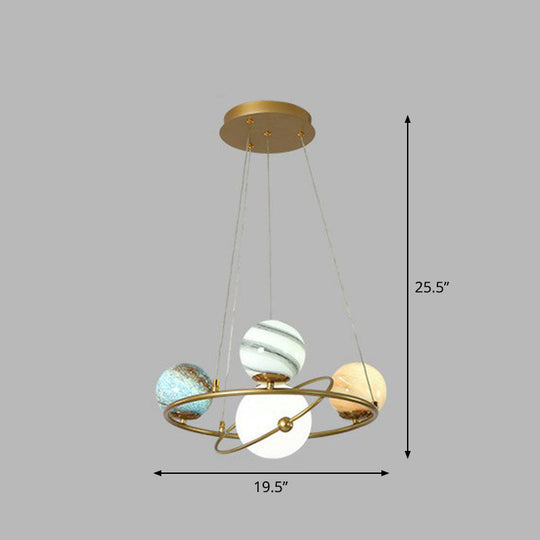 Postmodern Glass Planet Hanging Lamp With Brass Finish Ideal For Living Room 4 / Blue