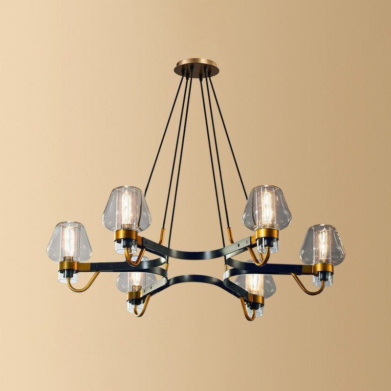 Postmodern Black-Brass Chandelier With Cone Glass Shade For Living Rooms 6 / Clear