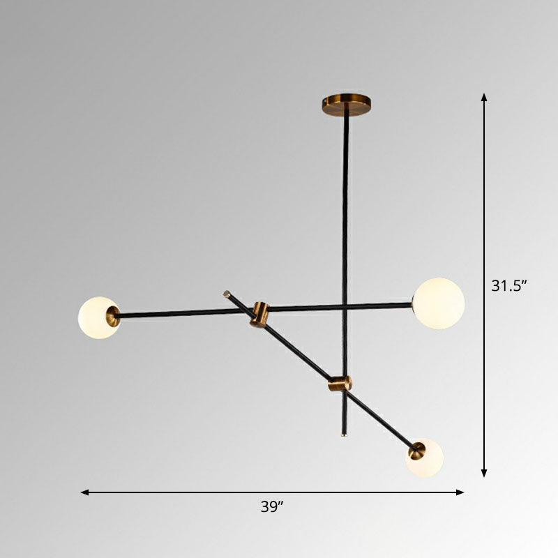 Sleek Black Metal Linear Chandelier With Ball White Glass Shade - Perfect For Living Room Pendant