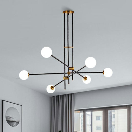 Sleek Black Metal Chandelier With White Glass Shade - Simplicity Linear Pendant Lighting For Living