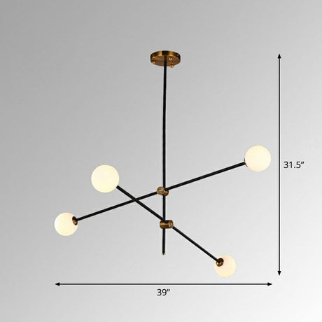 Sleek Black Metal Chandelier With White Glass Shade - Simplicity Linear Pendant Lighting For Living