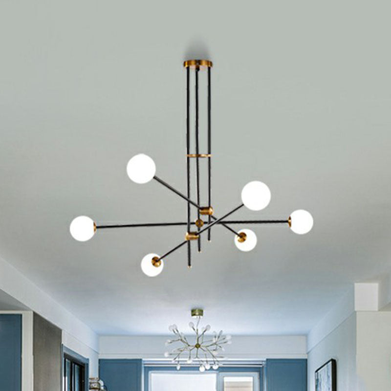 Sleek Black Metal Chandelier With White Glass Shade - Simplicity Linear Pendant Lighting For Living