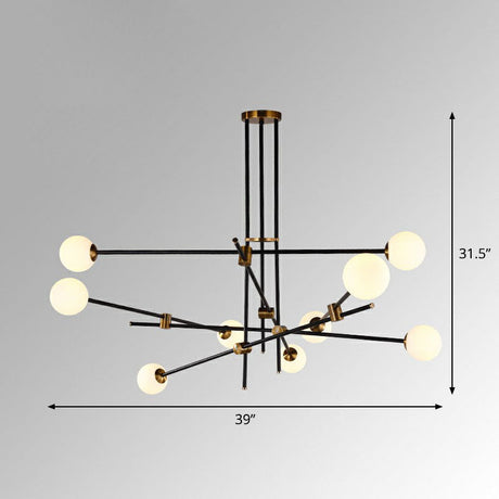 Sleek Black Metal Chandelier With White Glass Shade - Simplicity Linear Pendant Lighting For Living