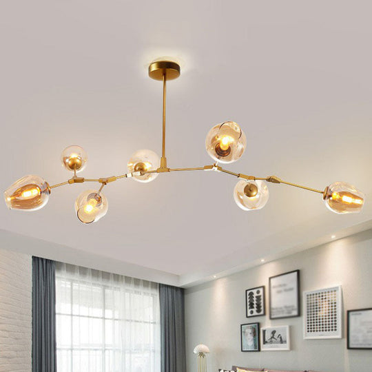Nordic Dimple Glass Hanging Pendant Chandelier - 7 Heads For Living Room Lighting Gold