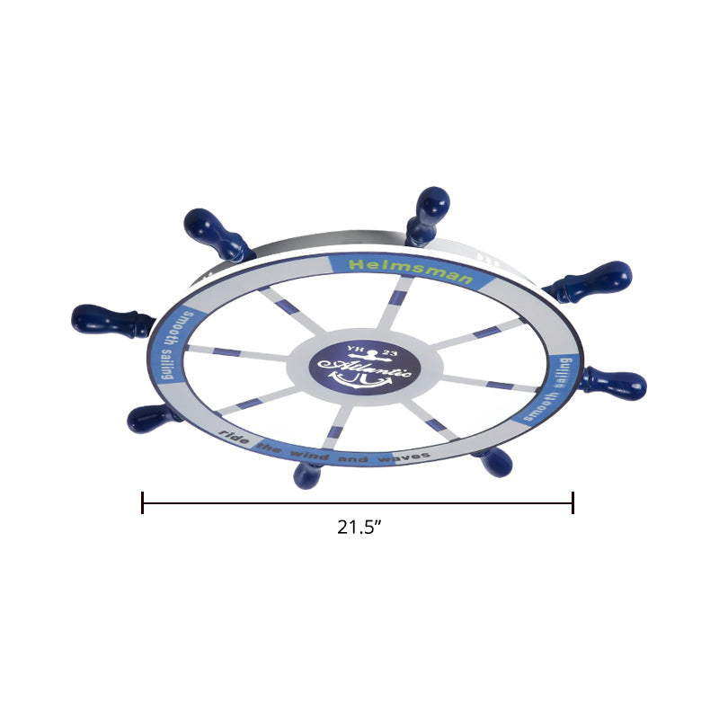 Blue Wood Kids Style Led Flush Mount Ceiling Light For Bedrooms With Rudder Design / 21.5 White