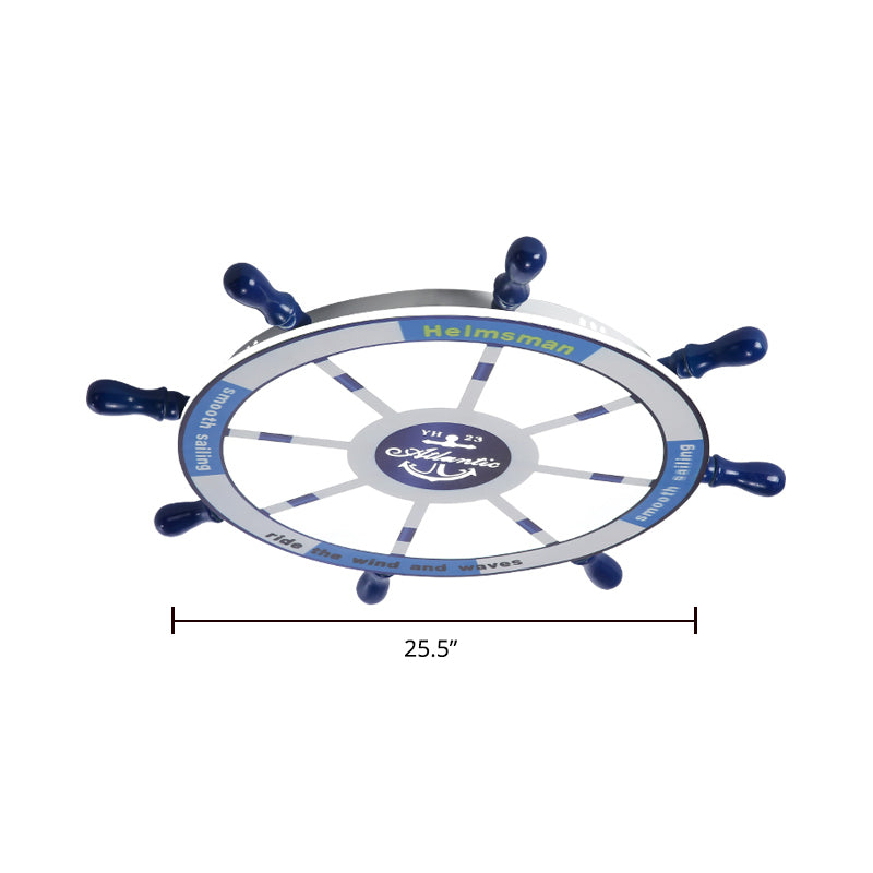 Blue Wood Kids Style Led Flush Mount Ceiling Light For Bedrooms With Rudder Design / 25.5 White