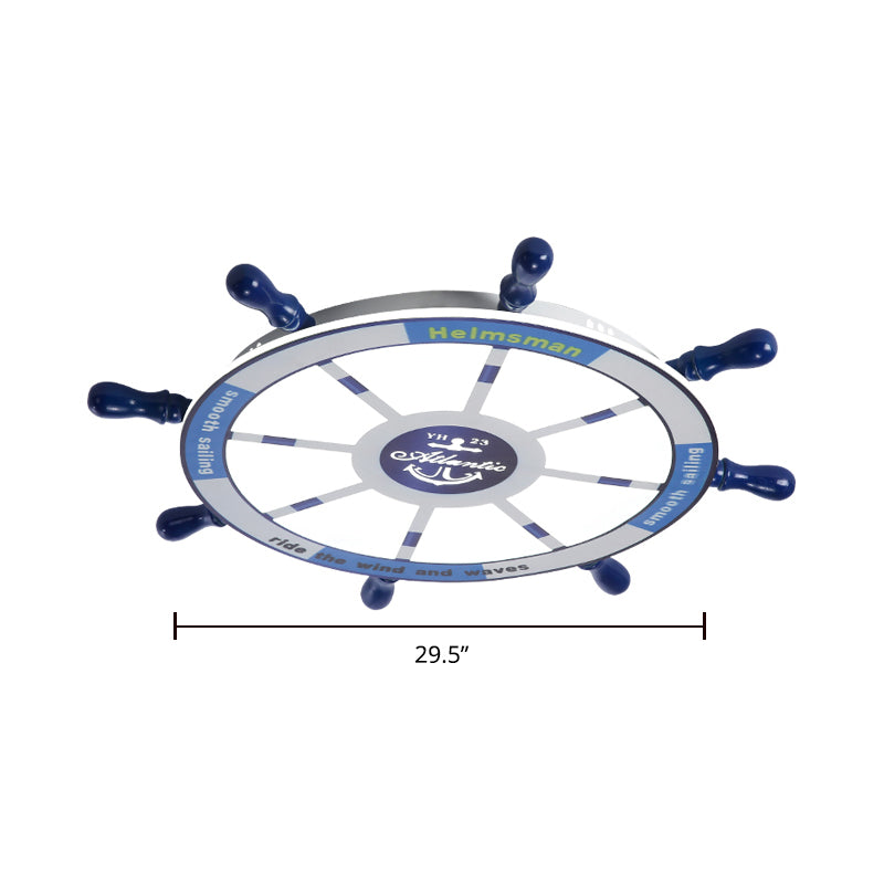 Blue Wood Kids Style Led Flush Mount Ceiling Light For Bedrooms With Rudder Design / 29.5 White