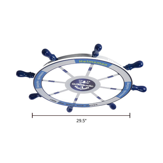 Blue Wood Kids Style Led Flush Mount Ceiling Light For Bedrooms With Rudder Design / 29.5 White