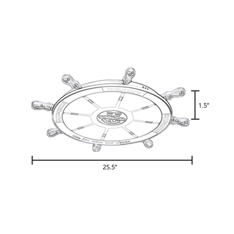 Blue Wood Kids Style Led Flush Mount Ceiling Light For Bedrooms With Rudder Design