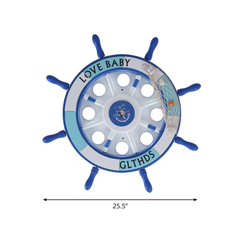Contemporary Blue Led Flush Ceiling Light Fixture For Nursery With Wood Rudder Design / 25.5 Third