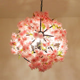 Farmhouse Metal Dining Room Suspension Light Fixture - Pink Cherry Blossom Chandelier 3 /