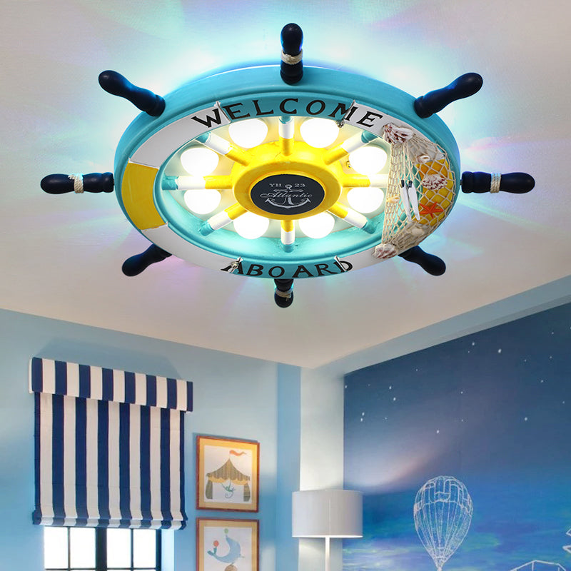 Mediterranean Led Pirate Ship Rudder Ceiling Lamp For Kids Bedroom Yellow / 18