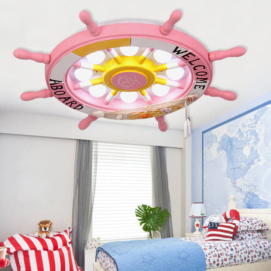 Mediterranean Led Pirate Ship Rudder Ceiling Lamp For Kids Bedroom