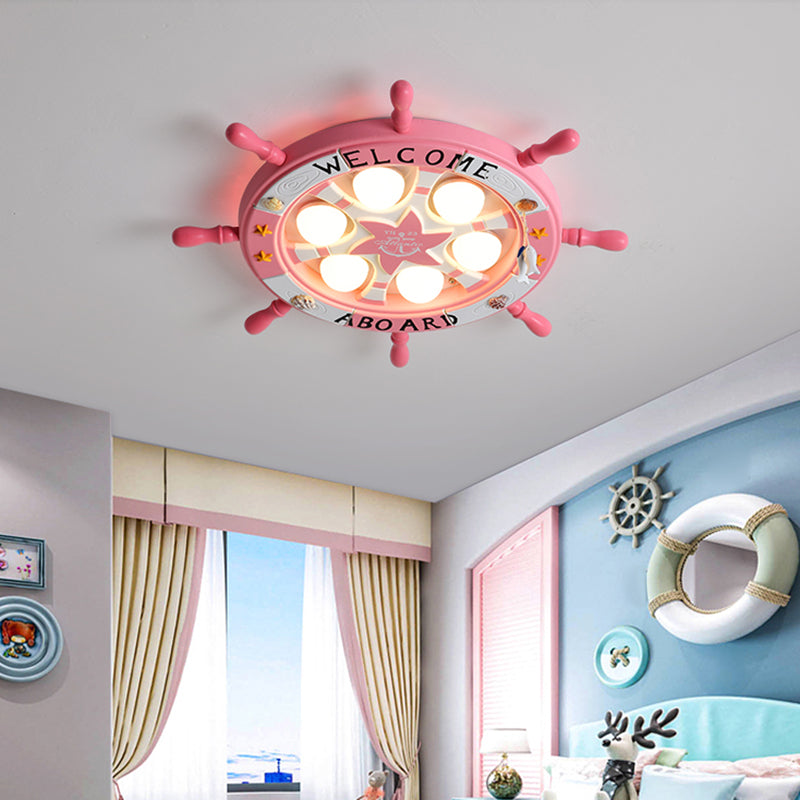 Kids Room Cartoon Rudder Led Flush-Mount Ceiling Light Fixture Pink