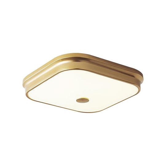 Led Flushmount Lighting: Traditional Square Frosted Glass Ceiling Light - Black/Gold For Living