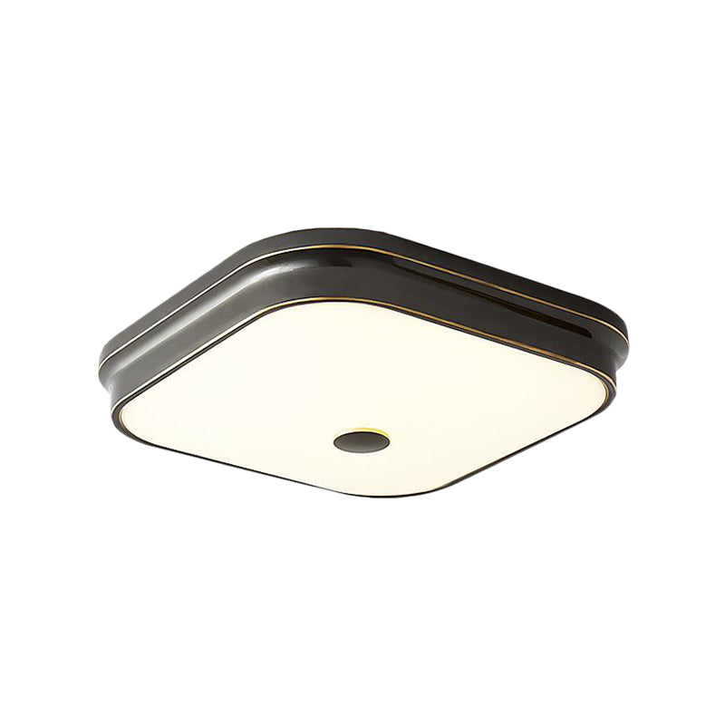 Led Flushmount Lighting: Traditional Square Frosted Glass Ceiling Light - Black/Gold For Living Room