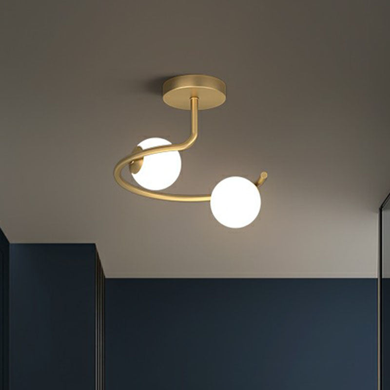 Semi Flush Mount Ceiling Light In Gold With Cream Glass Artistry - Sphere Corridor