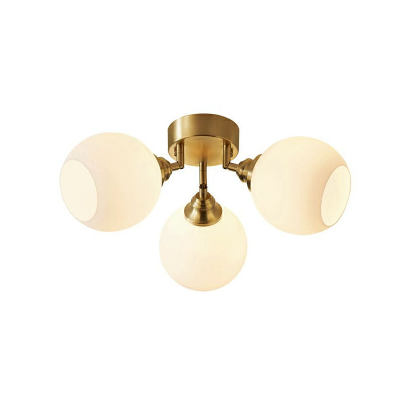 Gold Plated Semi-Flush Ceiling Light With Milky Glass Dome For Bedroom 3 /