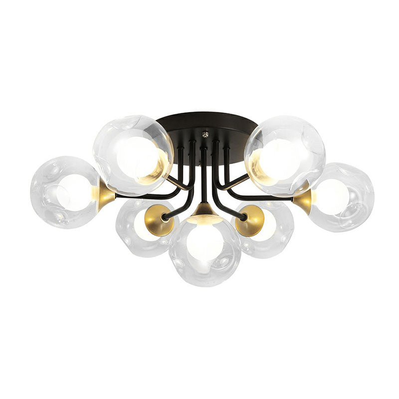 Modern Black Semi - Flush Mount Ceiling Light With Clear And Frosted White Glass Ball - Ideal For