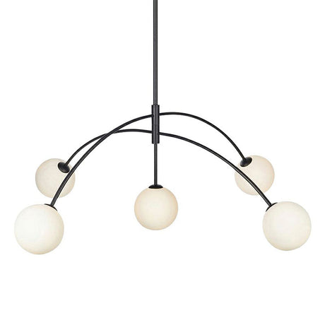 Modern Black Arc Shaped Suspension Lamp: 5-Head Glass Chandelier For Dining Room
