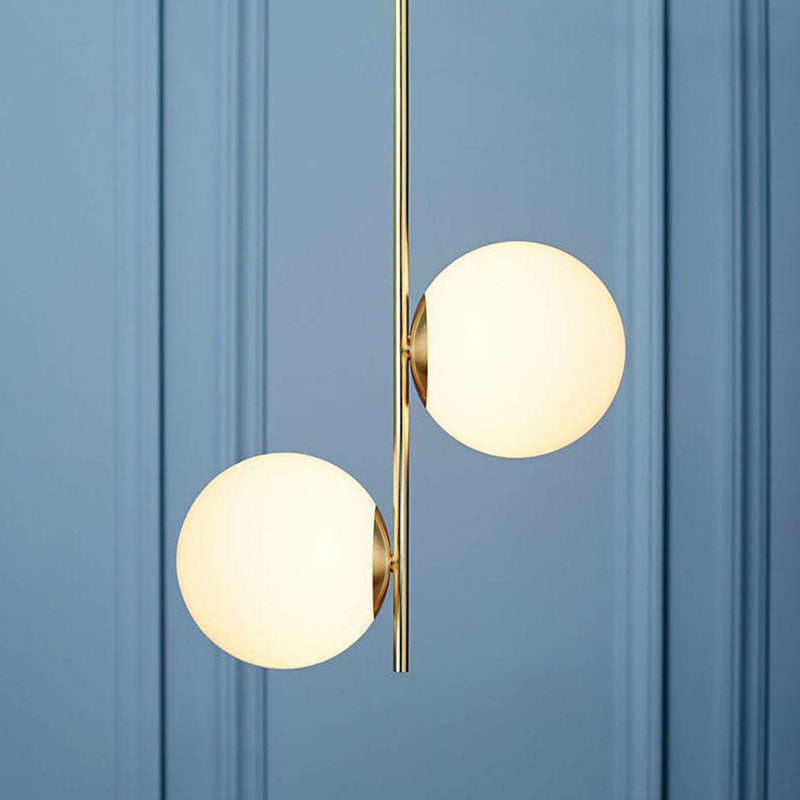 Opal Glass 2-Bulb Gold Globe Chandelier - Minimalist Suspension Lighting For Living Room