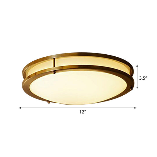 Led Ceiling Mount Drum Flush Light Fixture For Corridor - Black/Brass Finish With Warm/White