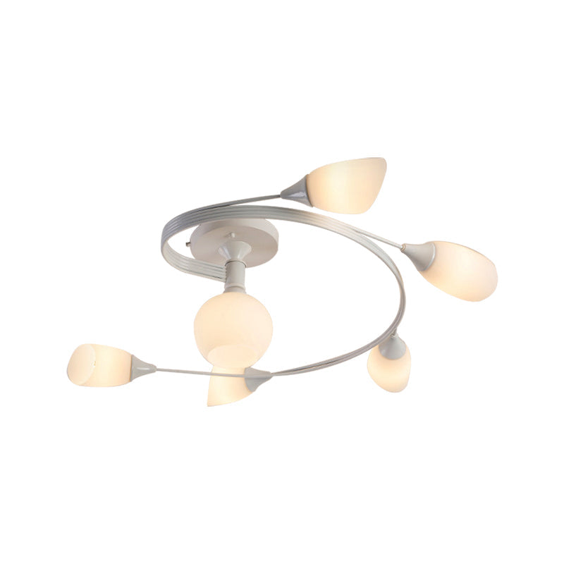 Twisted Living Room Semi Mount Lighting - Traditional Frosted Glass Ceiling Light With 4/6 Lights