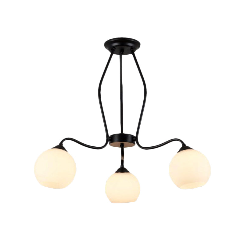 Traditional Black Semi Flush Ceiling Light Fixture With White Glass Shades - 3/6/8 Lights For