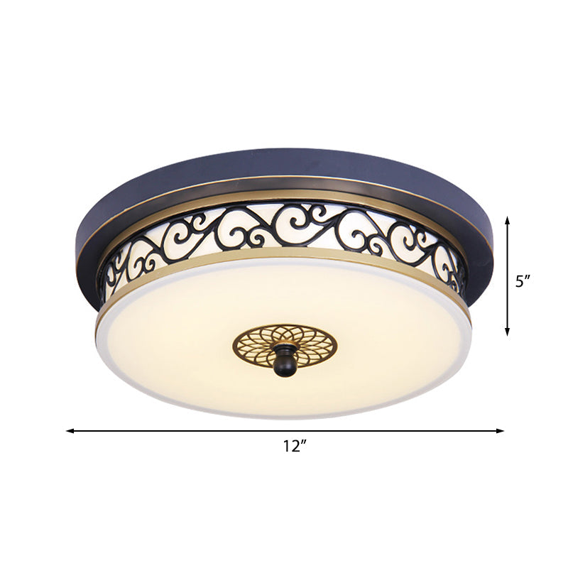 Led Ceiling Light With Frosted Drum Shade In White/Warm Classic White Flush Mount For Living Room