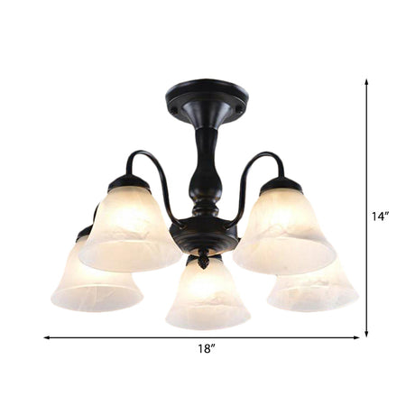 Black Semi Flush Light With Frosted Glass Bell Shades - Ideal For Living Room Ceiling Mount