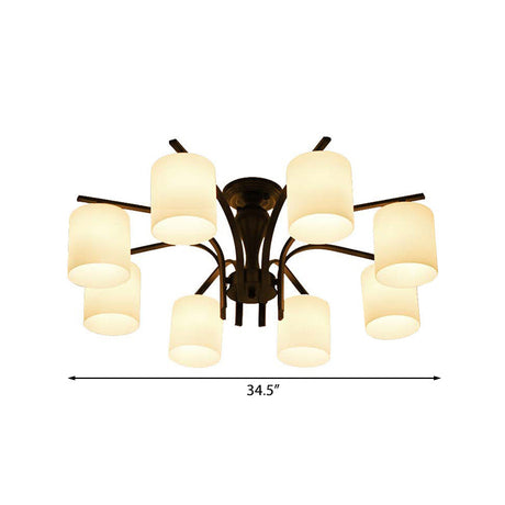 Traditional Black Semi Flush Mount Ceiling Light With Frosted Cylinder Glass Shades - Ideal For