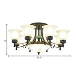 Rustic Opal Glass Flower Ceiling Light Fixture With Semi Flush Mount - 9/11/13 Lights For Living