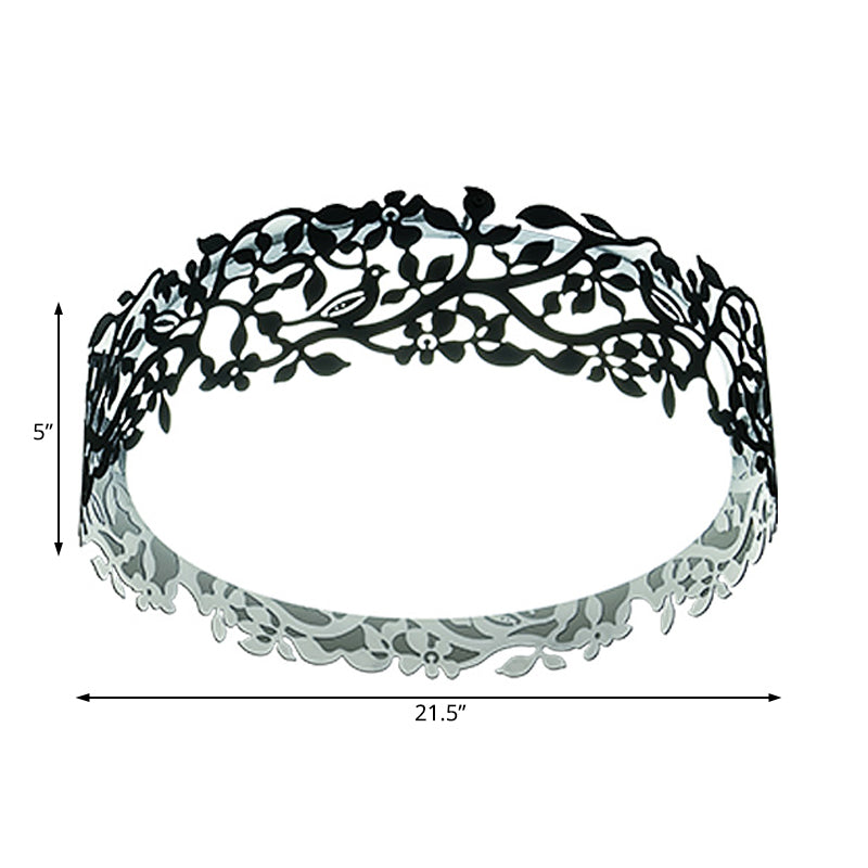 Drum Metal Flush Mount Led Ceiling Light In White/Black Traditional Style 17’/21.5’ Wide