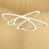 White Metal Triangular Chandelier - Simplicity 4-Ring Led Ceiling Light For Living Room