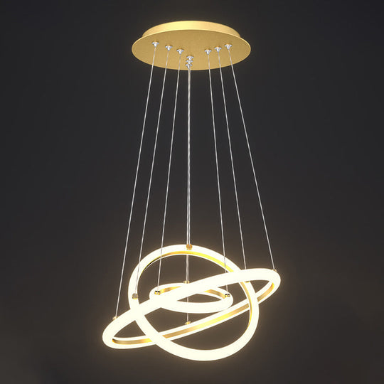 Gold Halo Led Acrylic Chandelier: Elegant Hanging Light Fixture For Tables