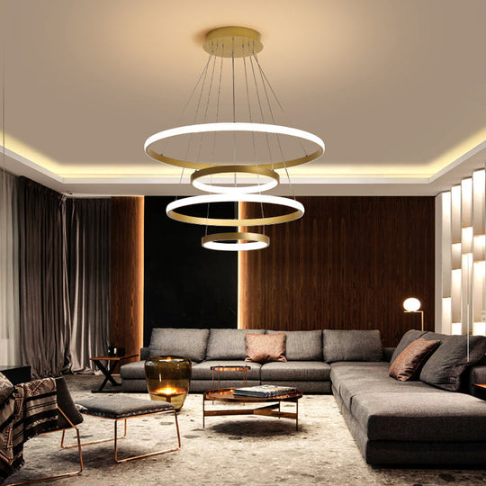 Gold Metal Postmodern Led Pendant Light - Multi-Loop Shaped Restaurant Chandelier 4 /