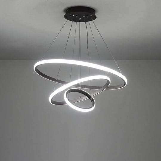 Black Circle Pendant Chandelier - Simple Style Metallic Restaurant Ceiling Light With Led