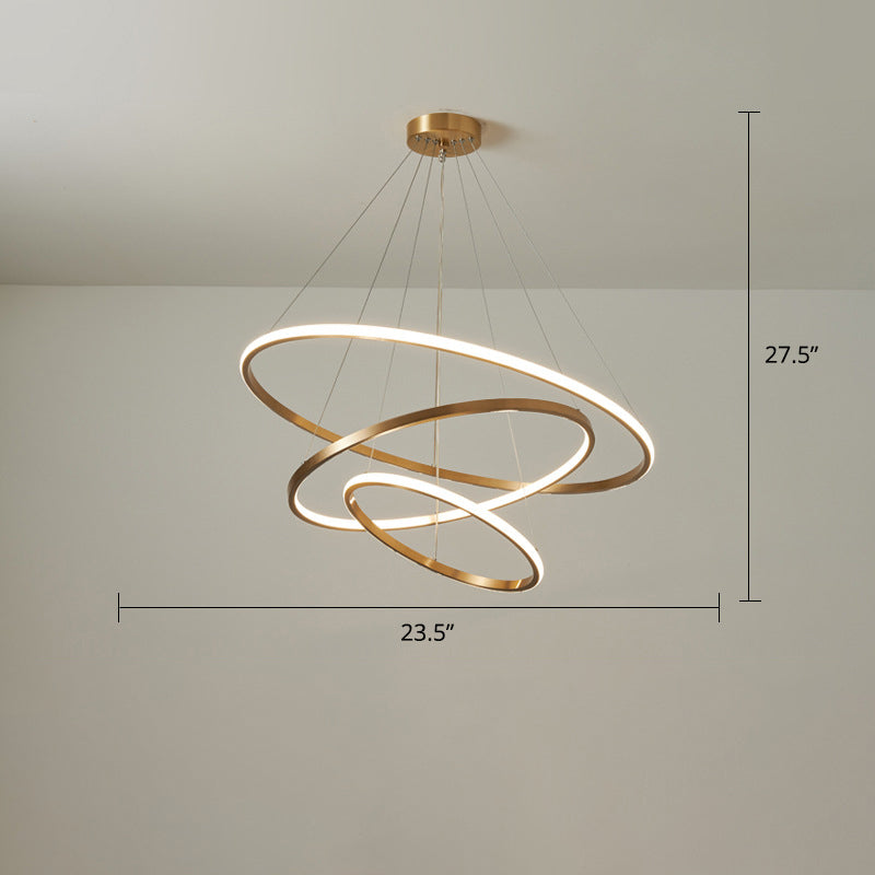 Gold Metal Led Chandelier: Modern Circular Suspension Lighting For Living Room 3 / Small