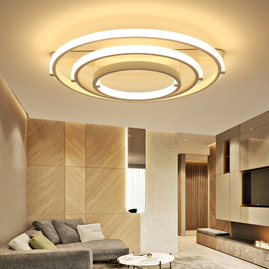 Sleek Minimalistic Led Semi Flush Ceiling Light In White For Living Room