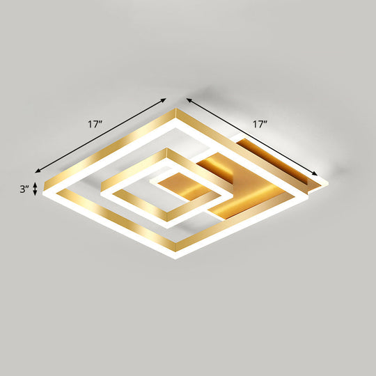 Modern Brushed Gold Square Acrylic Led Ceiling Light Fixture / 17’ White