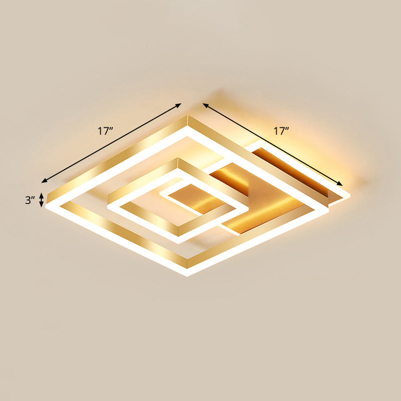 Modern Brushed Gold Square Acrylic Led Ceiling Light Fixture / 17’ Warm