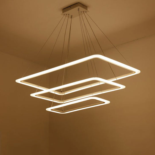Contemporary Metallic Led Chandelier Pendant Light - Rectangular Layered Design For Living Room In