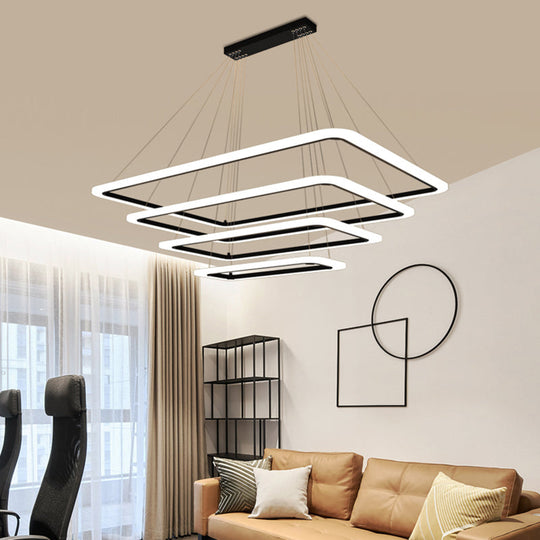 Modern 4-Tier Led Suspension Light- Black Rectangular Acrylic- Nordic Style Chandelier For Living