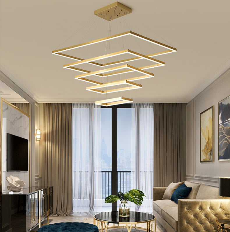Modern Aluminum Gold Chandelier: Rectangle 4-Tier Led Ceiling Light