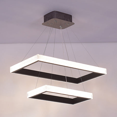 Contemporary Acrylic Rectangle Chandelier Pendant Light - Black Led Hanging 2 /