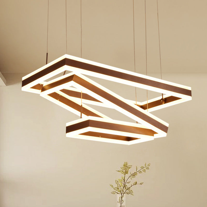 Metallic Led Pendant Light Fixture: Coffee Simplicity Rectangular Layered Chandelier / 31.5’