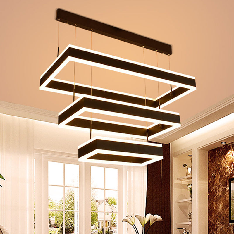 Minimalist Tiered Rectangle Led Chandelier In Black For Living Rooms