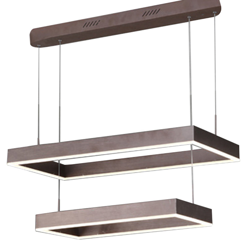 Minimalist Led Rectangular Chandelier - Coffee Acrylic Layered Pendant Light For Living Room